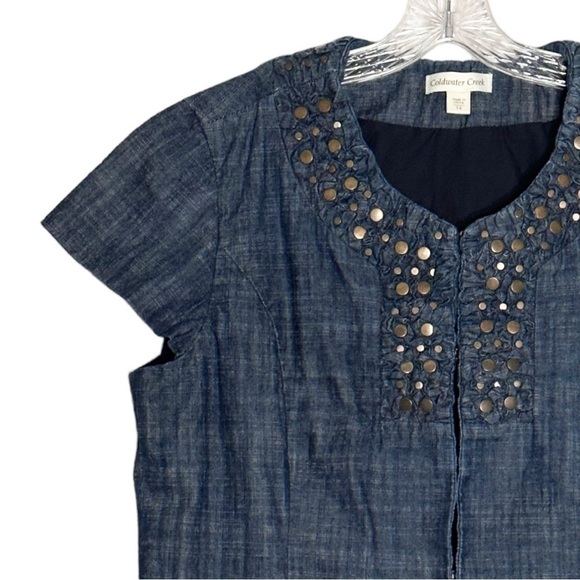 Coldwater Creek Studded Denim Jacket 14 Cap Sleeve Dark Chambray Boho Western - Picture 5 of 9